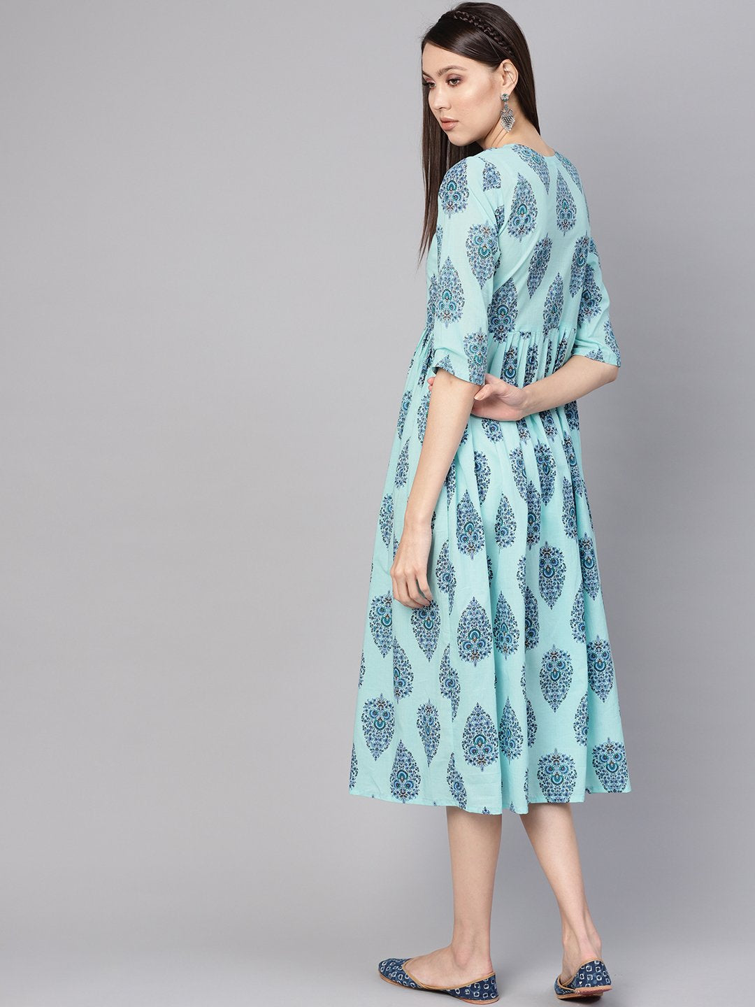 Women's Blue Printed A-Line Dress