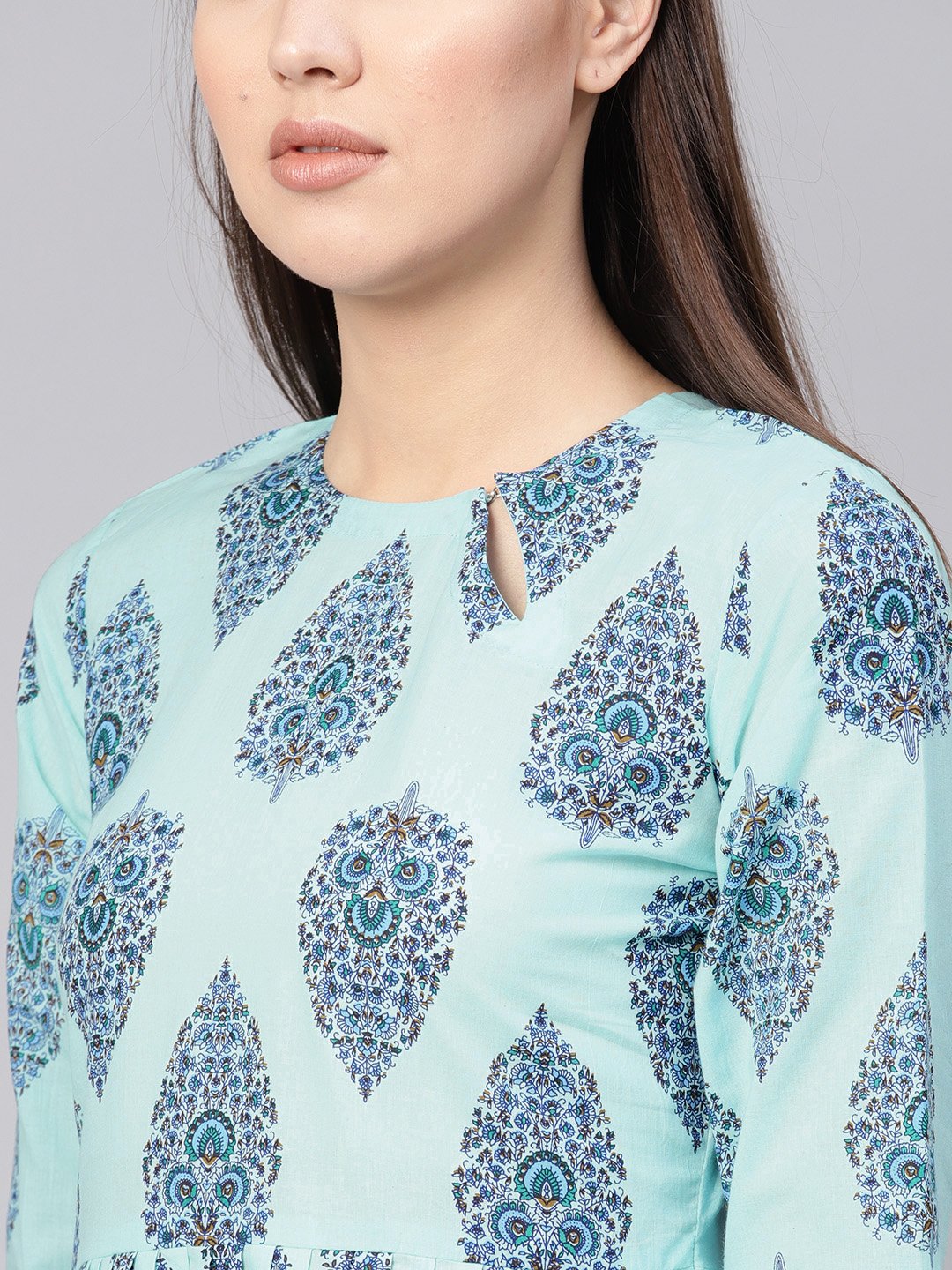 Women's Blue Printed A-Line Dress