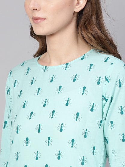 Women's Green Printed Straight Kurta