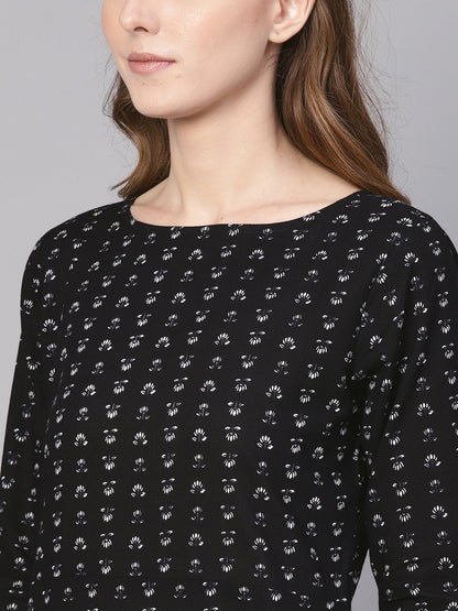 Women's Black & White Printed Straight Kurta