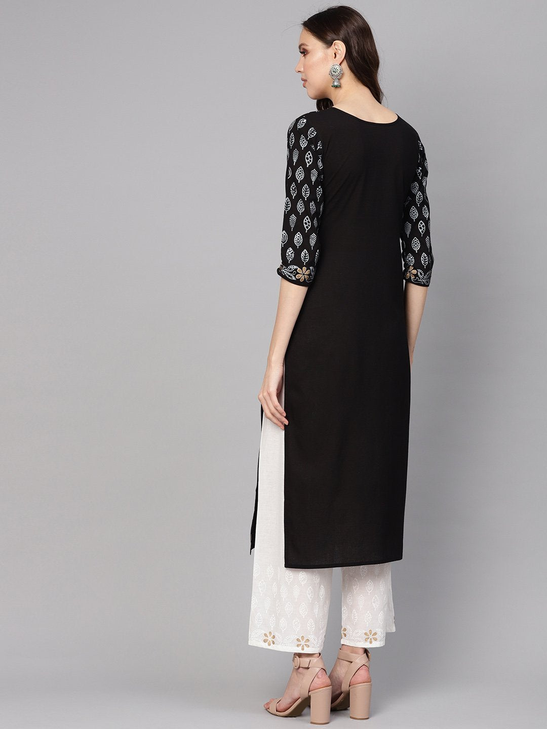 Women's Black & White Printed Kurta With Palazzos