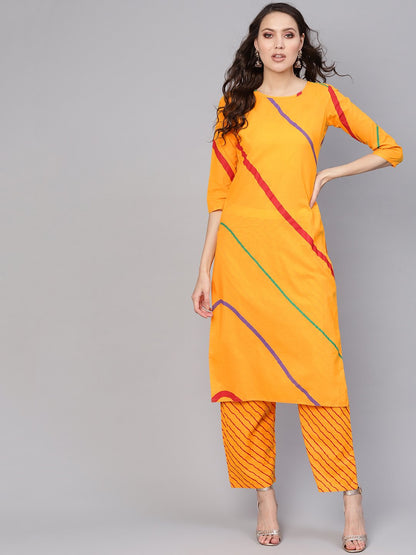 Women's Yellow Printed Kurta With Trousers