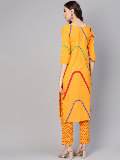 Women's Yellow Printed Kurta With Trousers