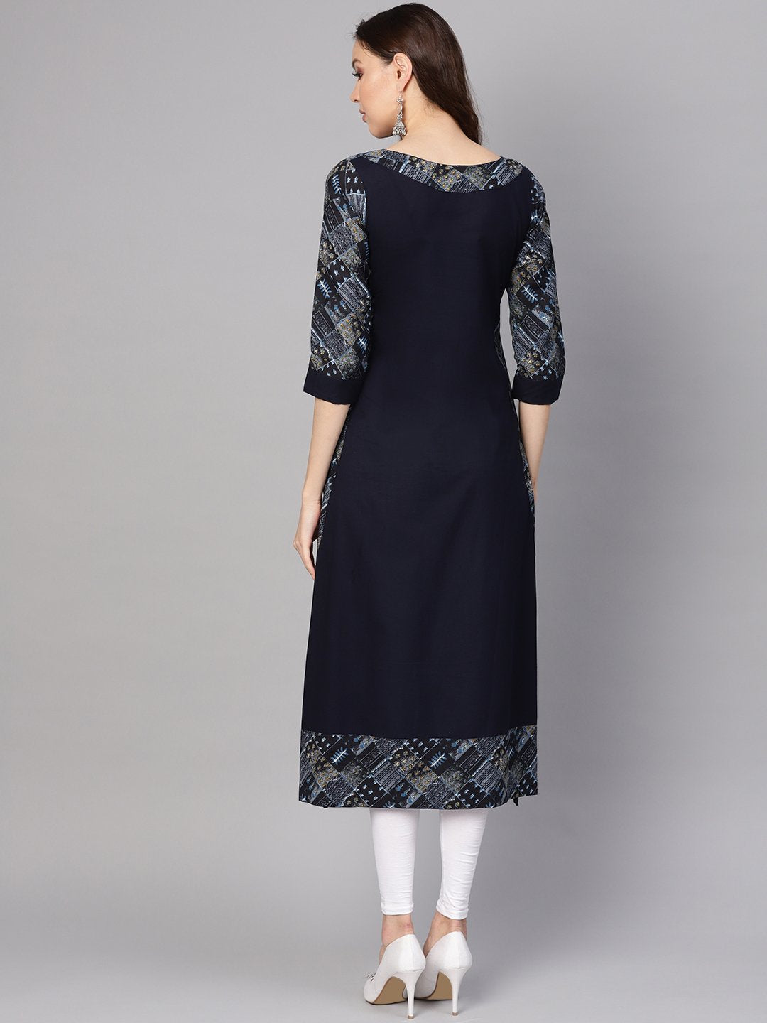 Women's Navy Blue Solid A-Line Kurta