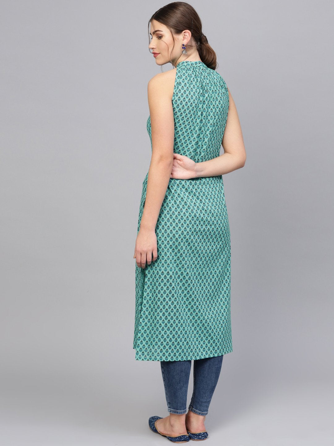 Women's Green & Blue Printed Straight Kurta