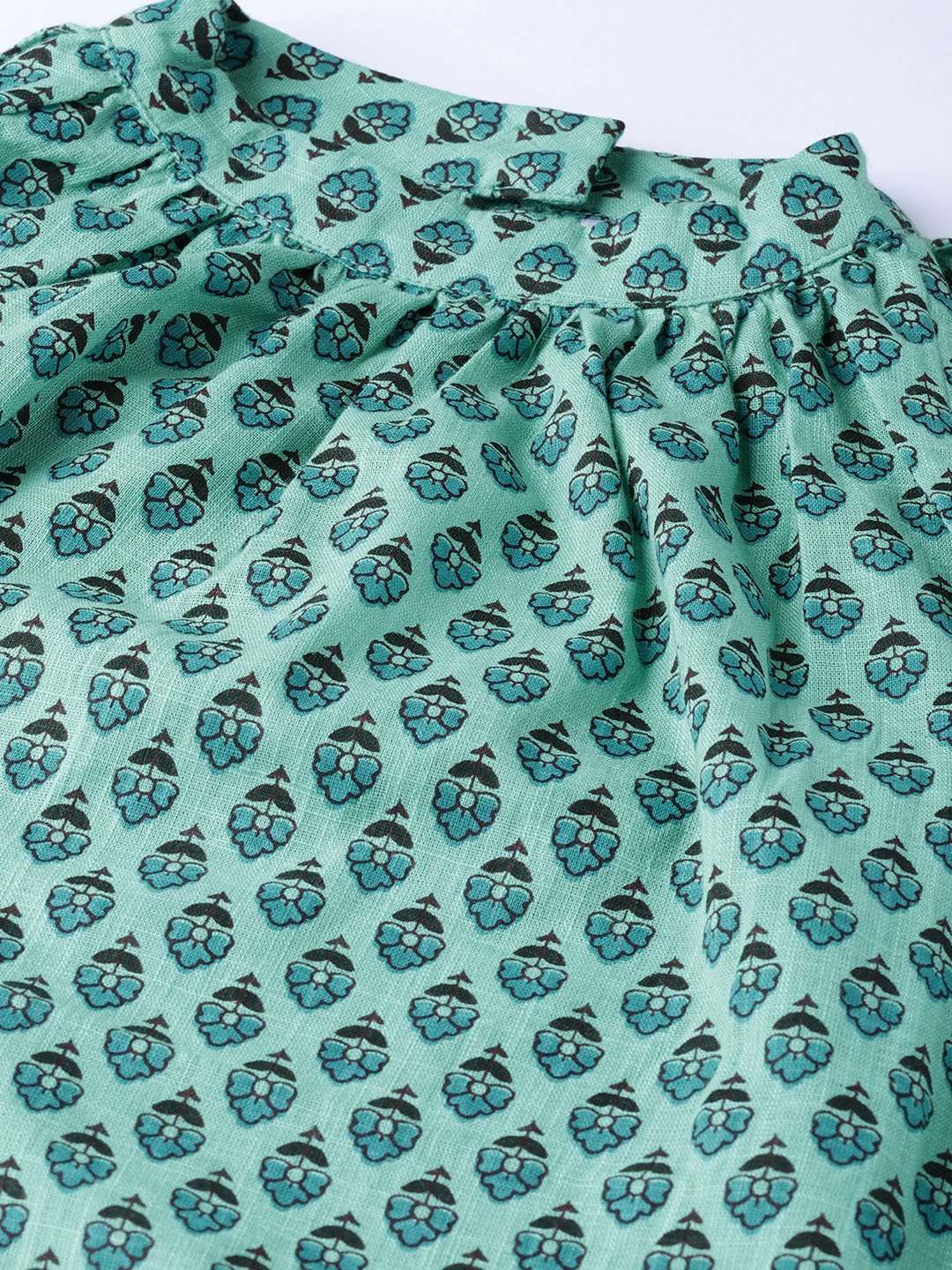 Women's Green & Blue Printed Straight Kurta