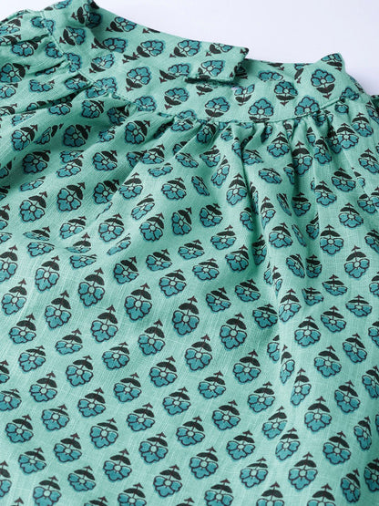 Women's Green & Blue Printed Straight Kurta