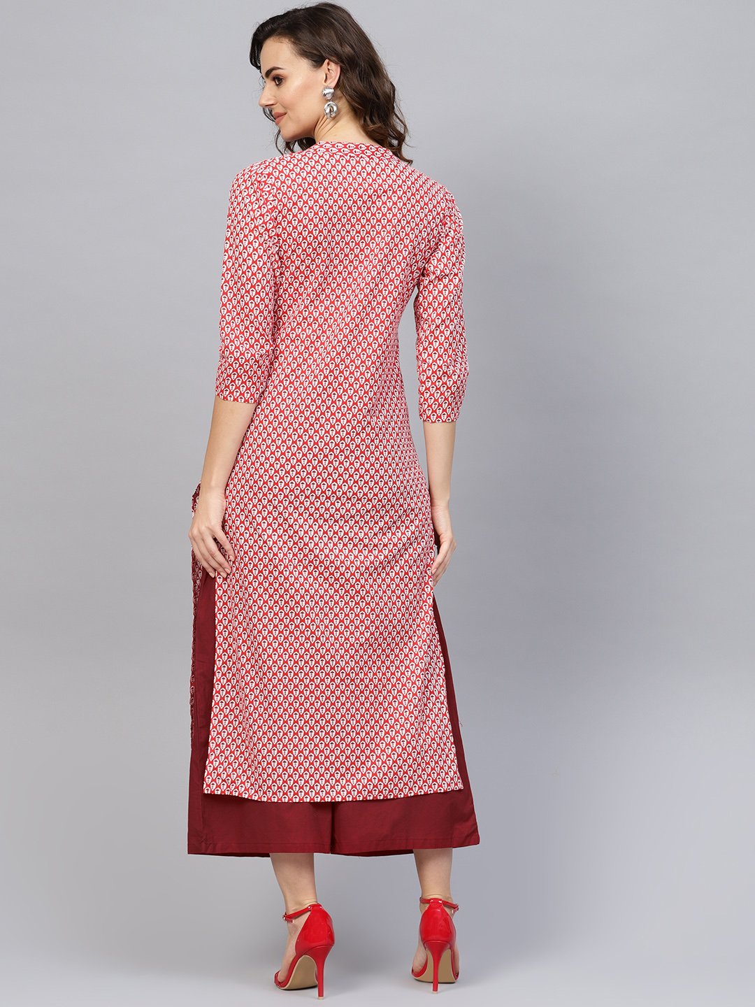 Women's Red & Maroon Printed Kurta With Palazzos