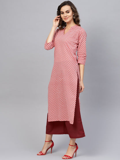 Women's Red & Maroon Printed Kurta With Palazzos