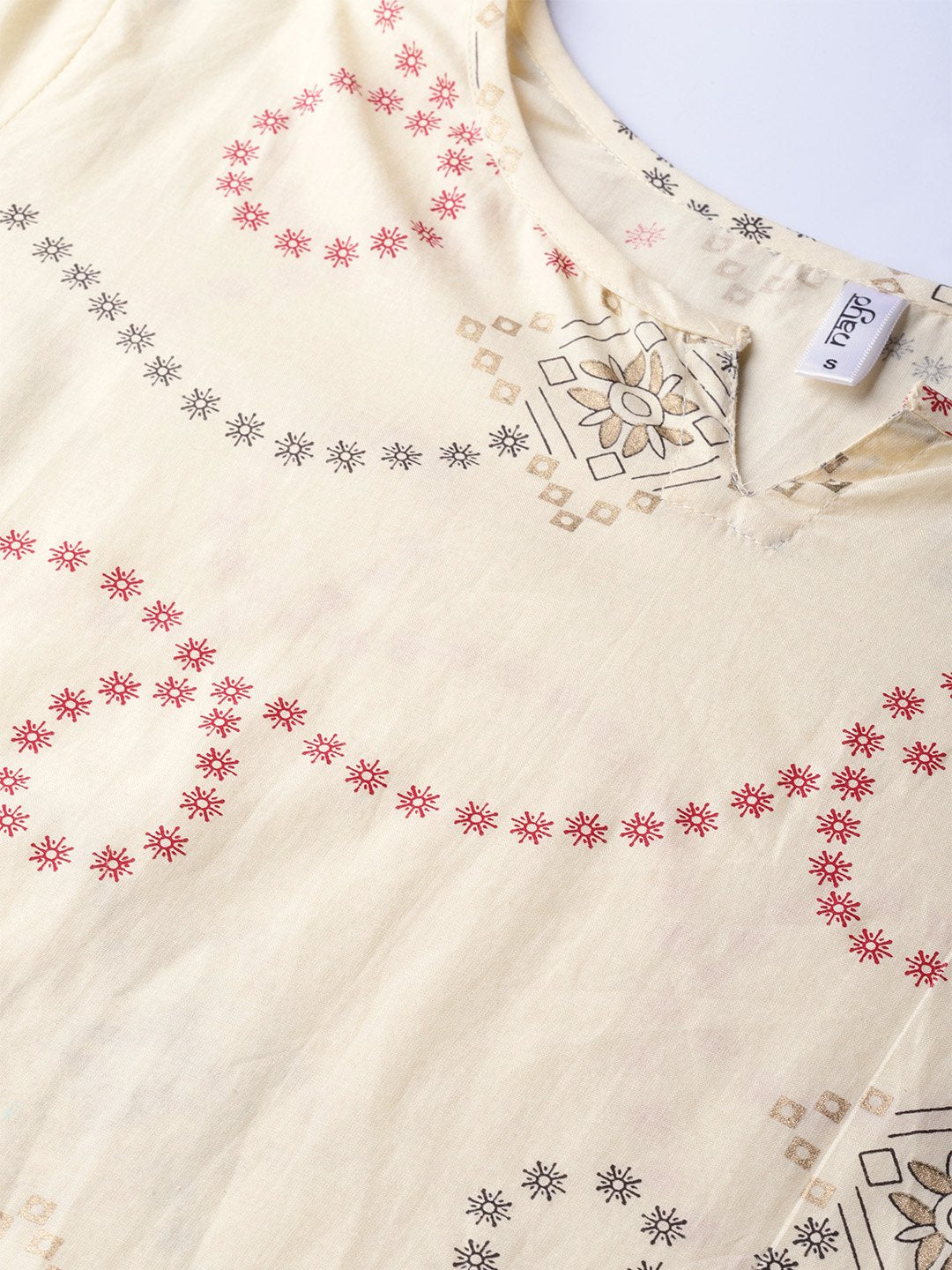 Women's Cream-Coloured & Red Printed Kurta With Trousers