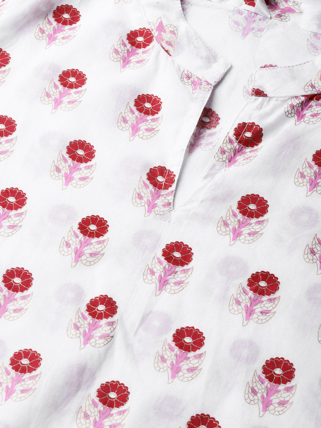 Women's White & Red Printed Kurta With Trousers