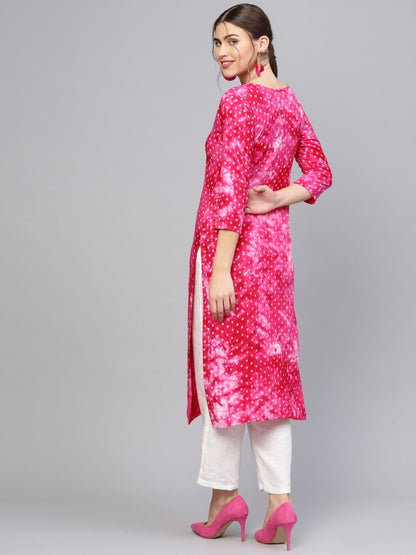 Women's Pink & White Printed Straight Kurta
