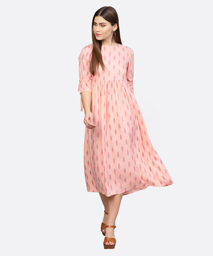 Women's Peach-Coloured Printed A-Line  Dress
