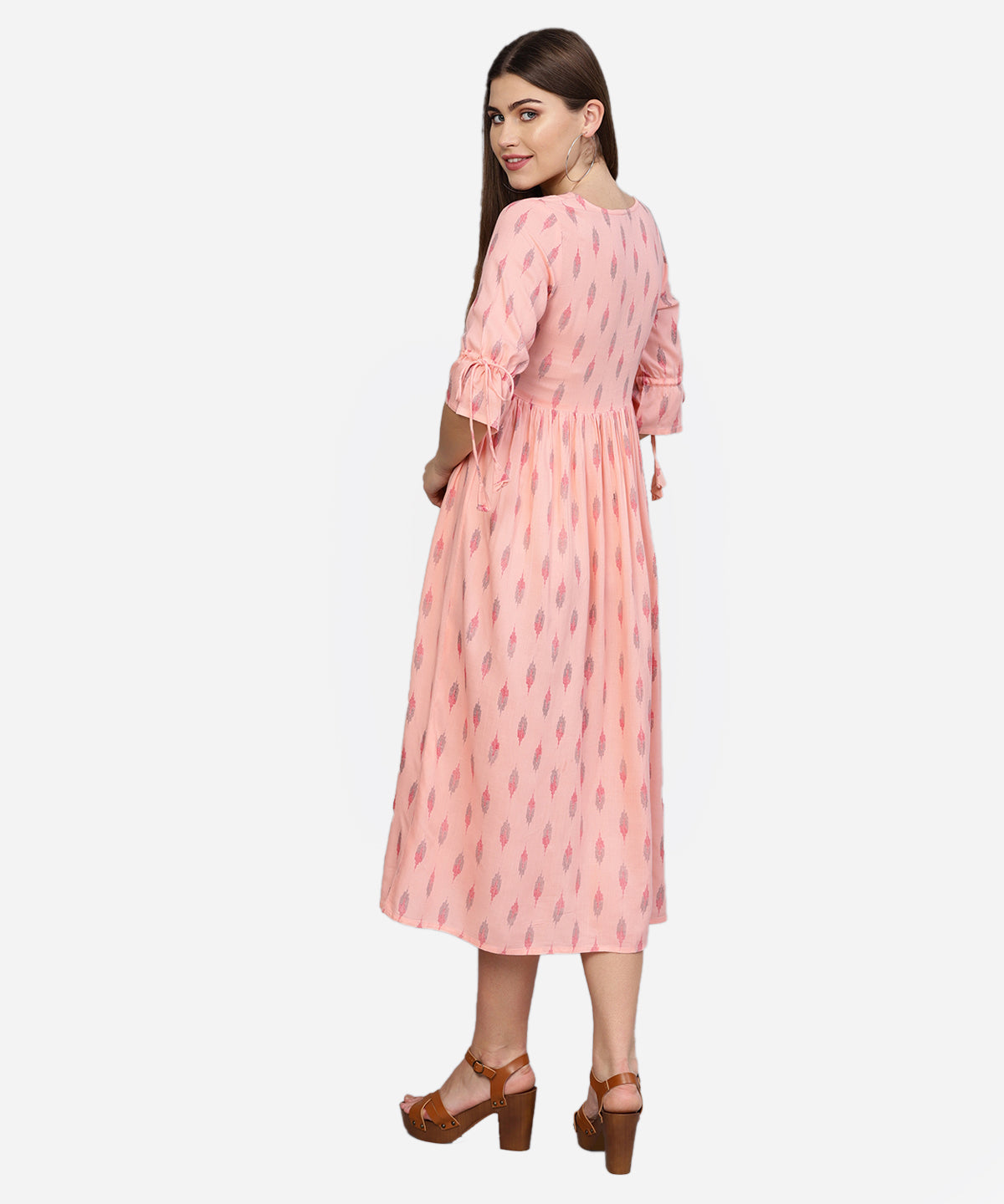 Women's Peach-Coloured Printed A-Line  Dress