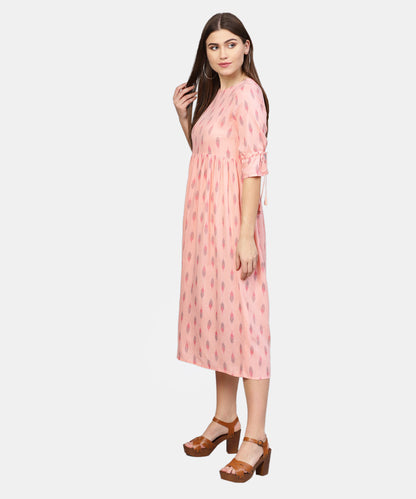 Women's Peach-Coloured Printed A-Line  Dress