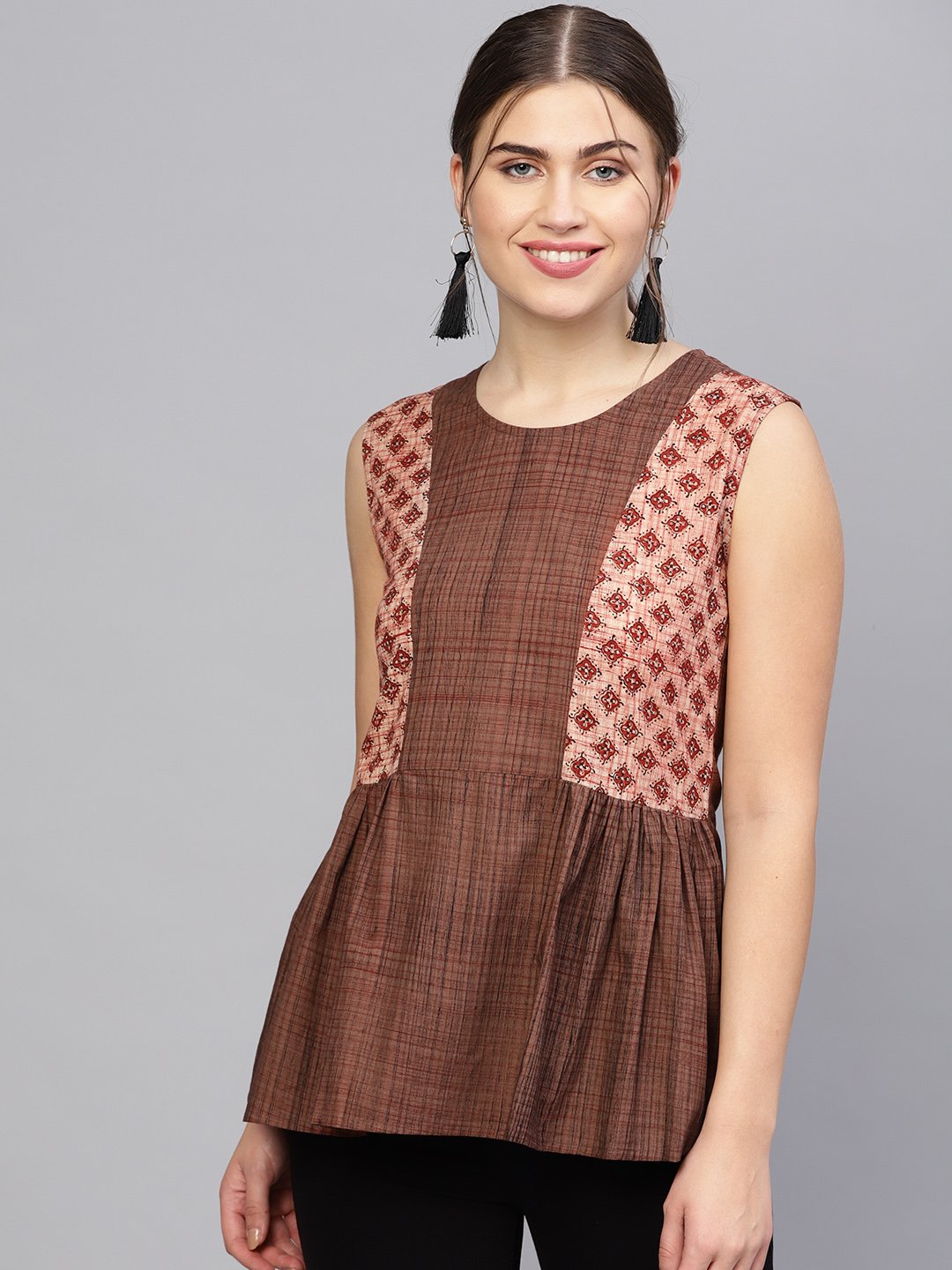 Women's Brown Printed A-Line Top