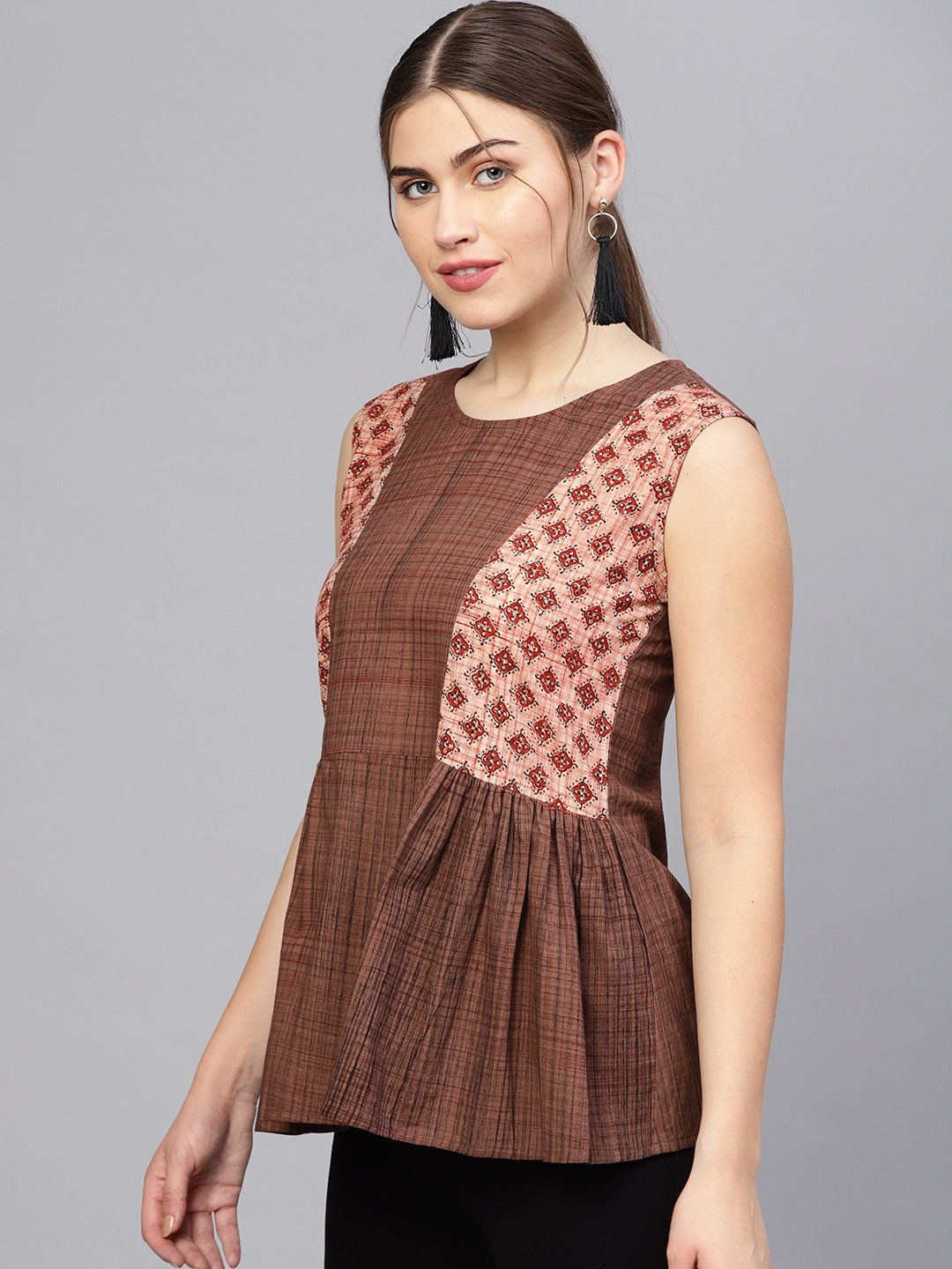 Women's Brown Printed A-Line Top