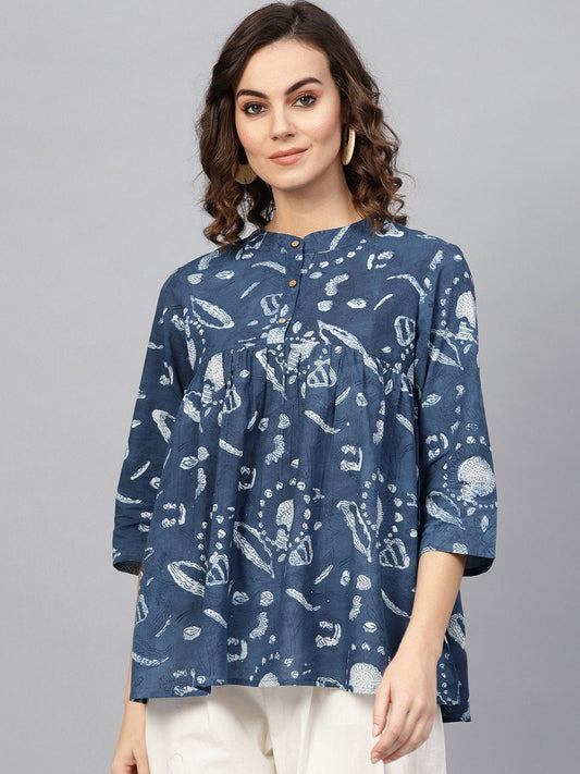 Women's Blue & Off-White Printed Tunic