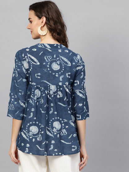 Women's Blue & Off-White Printed Tunic