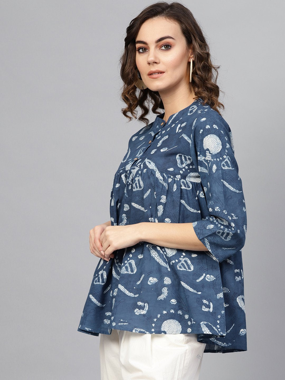 Women's Blue & Off-White Printed Tunic