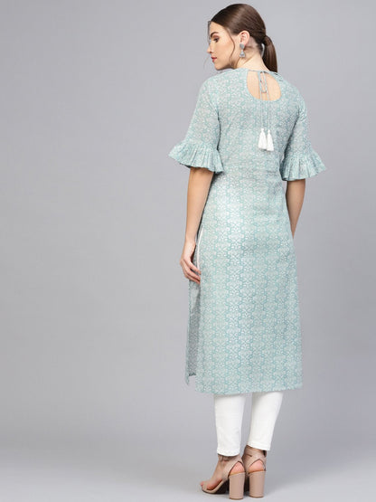 Women's Grey & White Printed Straight Kurta