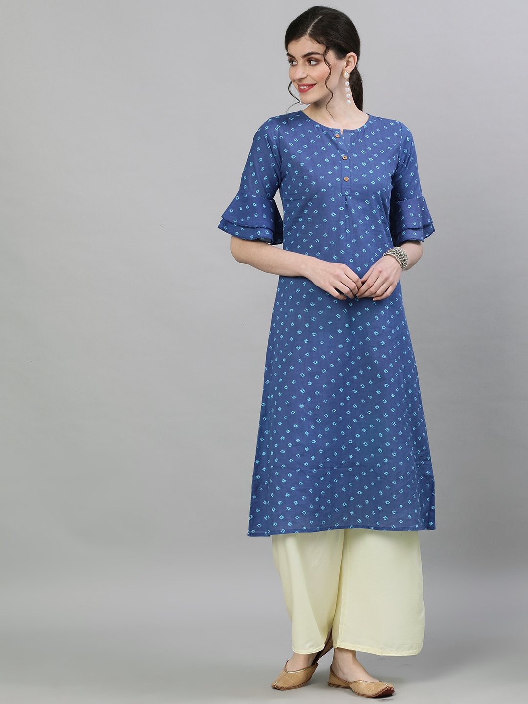 Women's Blue Printed A-Line Kurta