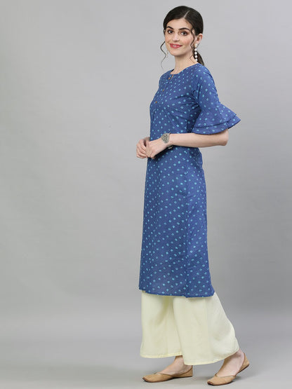 Women's Blue Printed A-Line Kurta