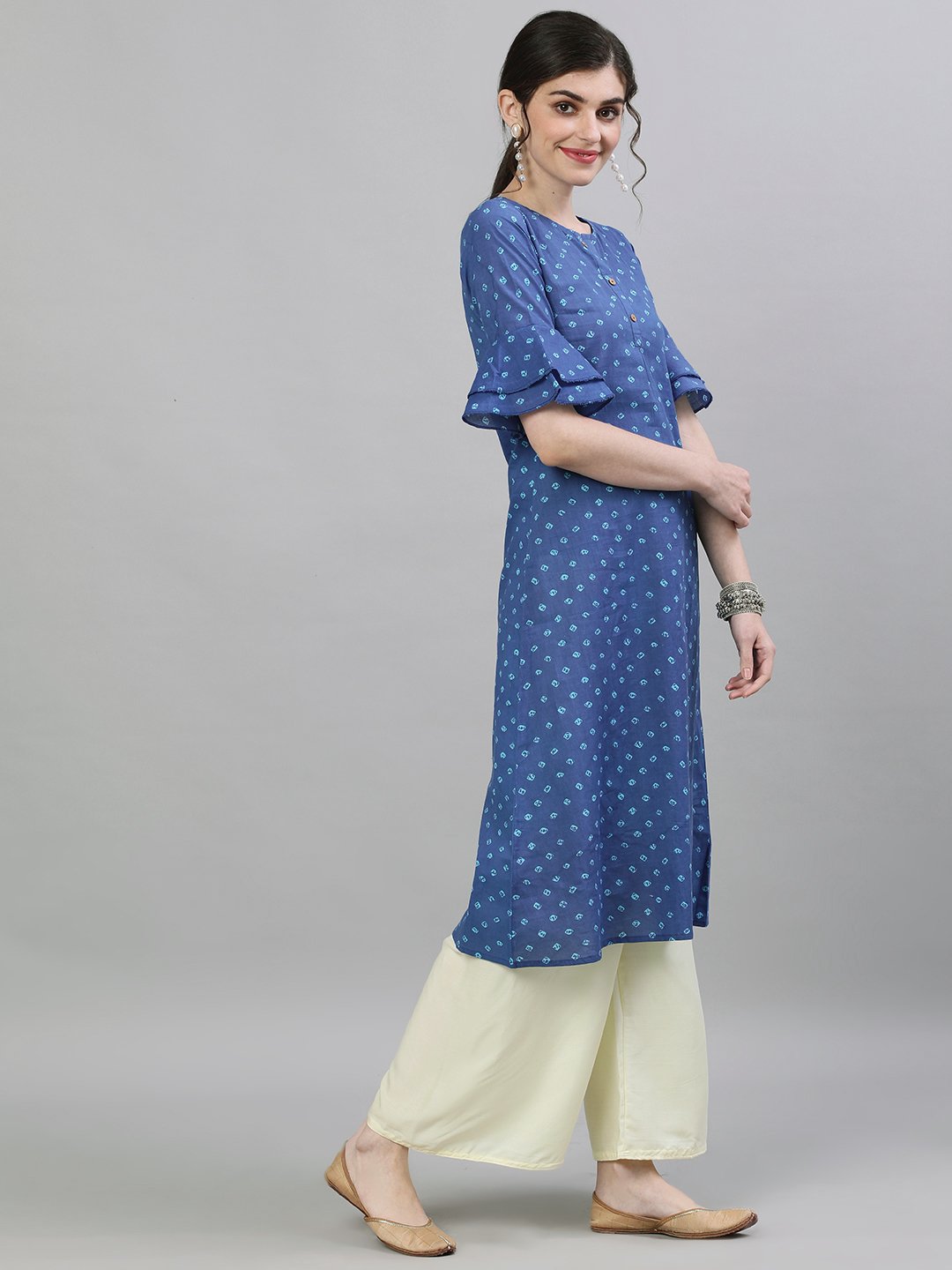 Women's Blue Printed A-Line Kurta