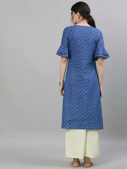 Women's Blue Printed A-Line Kurta