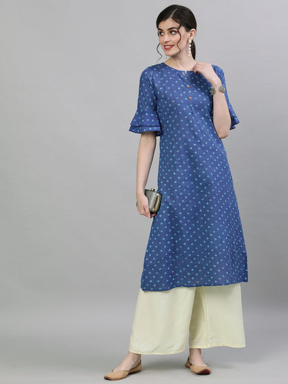 Women's Blue Printed A-Line Kurta
