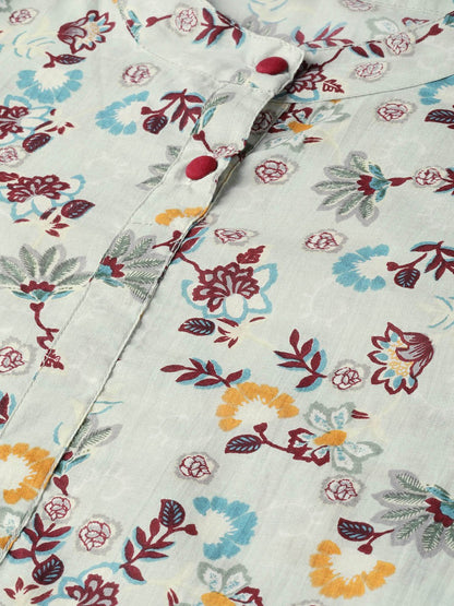 Women's Beige Multi Colored Floral Printed Straight Kurta