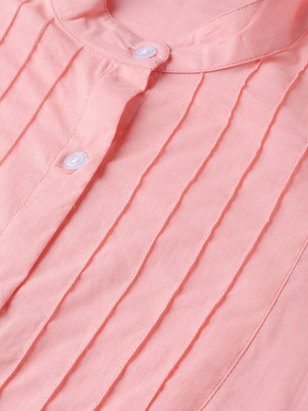 Women's Solid pastel pink top with detailed sleeves