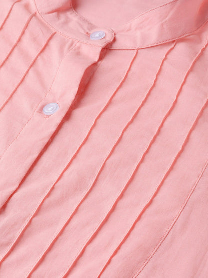 Women's Solid pastel pink top with detailed sleeves