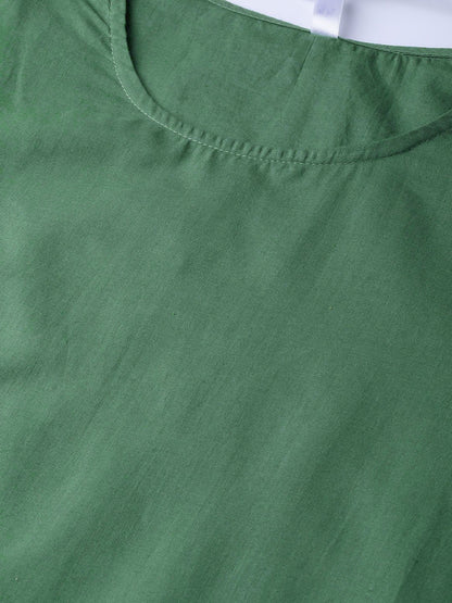 Women's Solid Green Straight Kurta set with Pants & Multi colored Dupatta