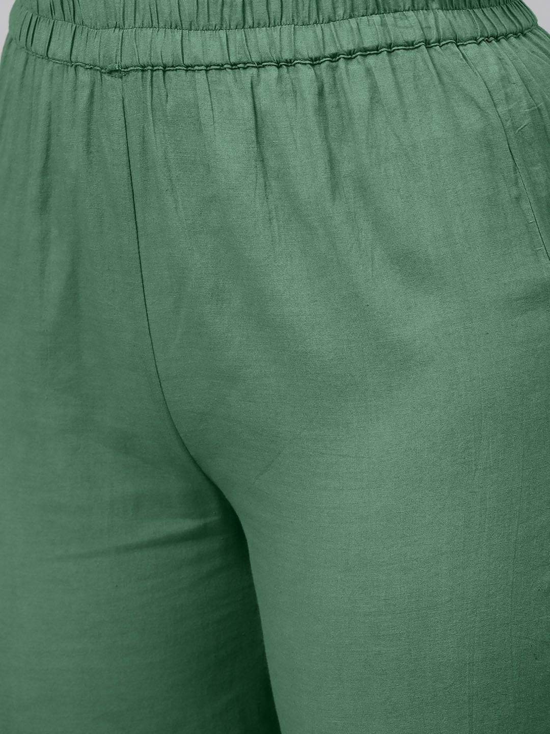 Women's Solid Green Straight Kurta set with Pants & Multi colored Dupatta