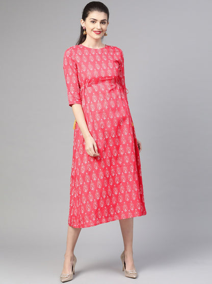 Women's Nayo Pink & Gold Ethnic Motifs Printed Maxi Dress
