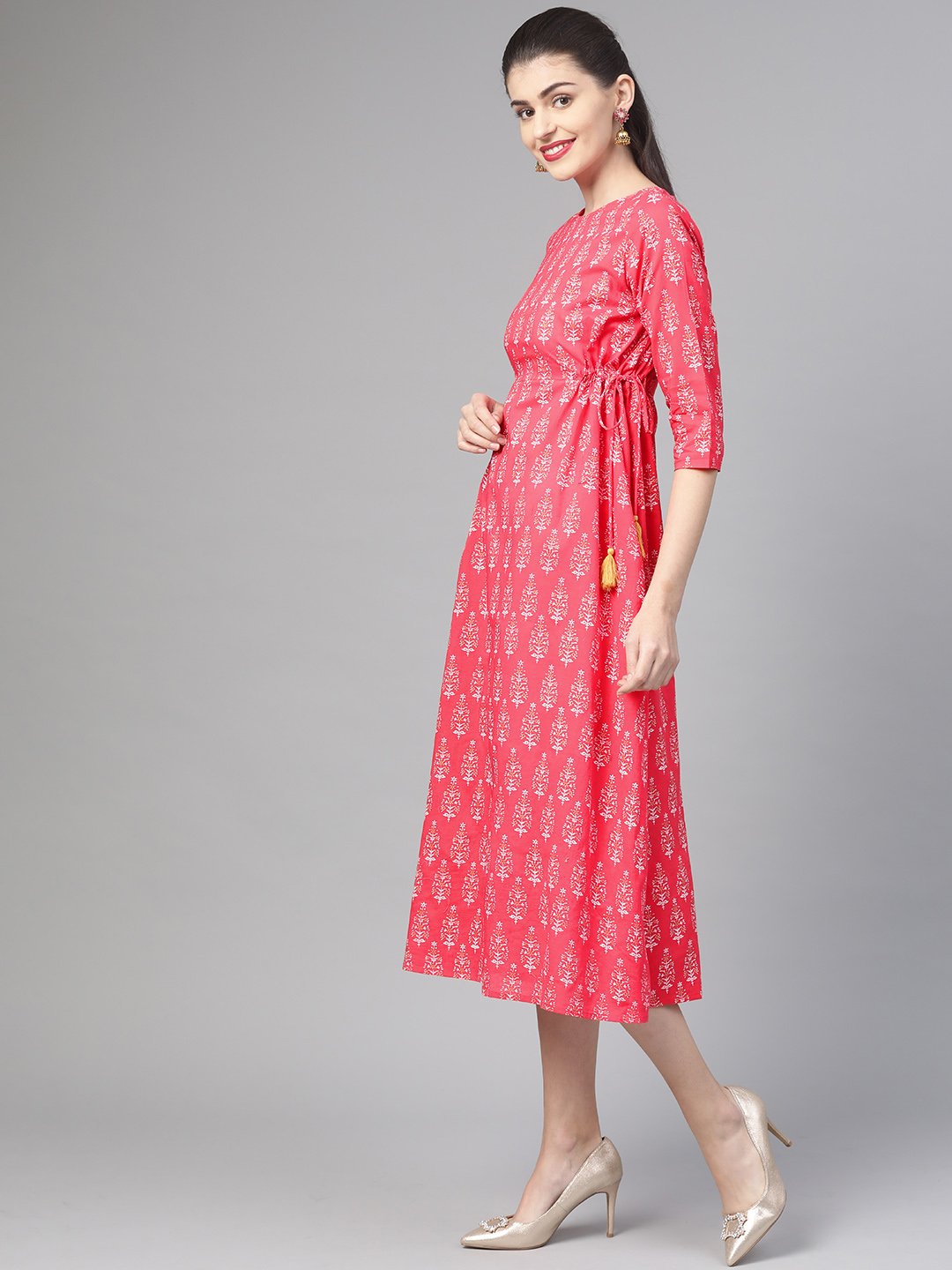 Women's Nayo Pink & Gold Ethnic Motifs Printed Maxi Dress