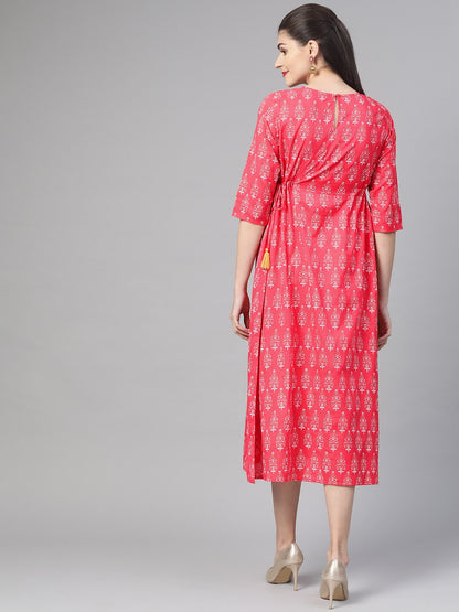Women's Nayo Pink & Gold Ethnic Motifs Printed Maxi Dress