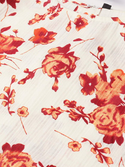 Women's Nayo Off White & Orange Floral Printed Maxi Dress