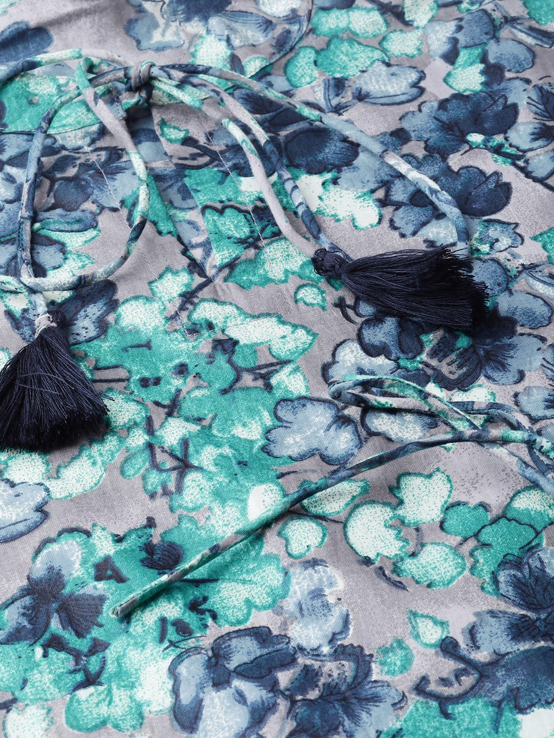 Women's Nayo Grey & Navy Blue Floral Printed A-Line Dress