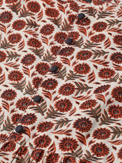 Women's Nayo Cream & Brown Floral Printed Maxi Dress