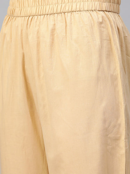 Women's Nayo Pink & Gold Straight Ethnic Motifs Printed Kurta And Trousers Set