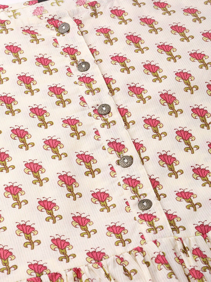 Women's Nayo Cream & Pink Floral Printed Maxi Dress