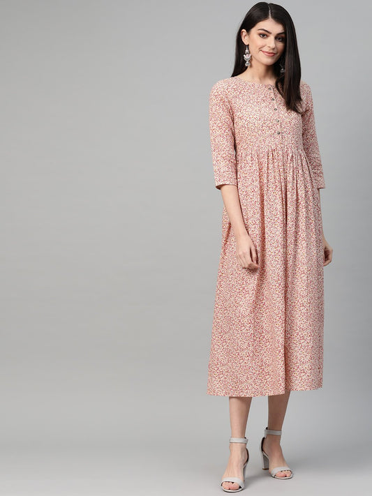 Women's peach & Multi Abstract Printed Maxi Dress