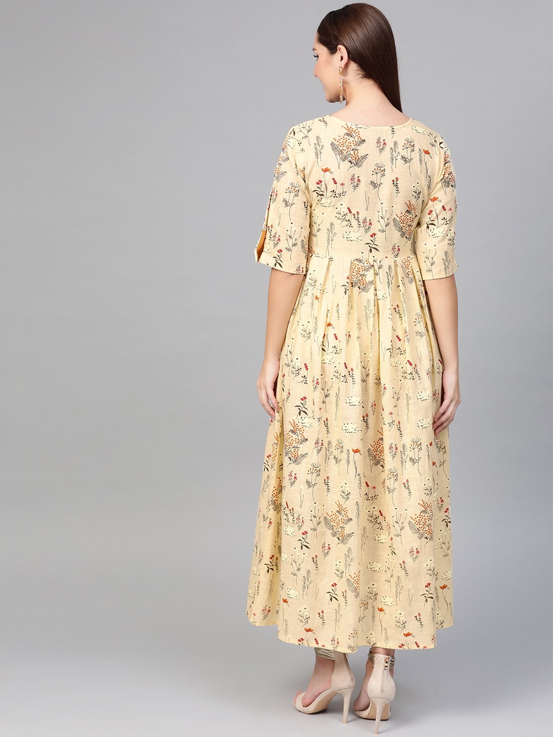 Women's Nayo Cream & Orange Floral Printed Maxi Dress