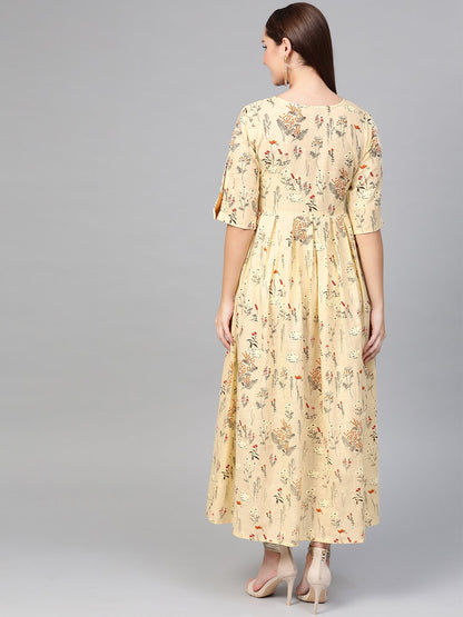 Women's Nayo Cream & Orange Floral Printed Maxi Dress