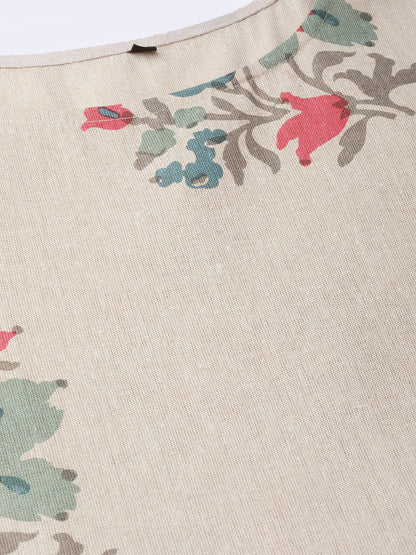 Women's Nayo Cream & Coral Floral Printed Maxi Dress