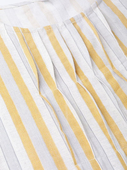 Women's Nayo Off White & Mustard Striped Striped A-Line Dress