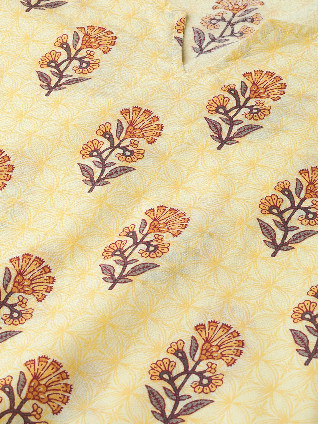 Women's Nayo Yellow & Brown Straight Ethnic Motifs Printed Kurta And Palazzos Set