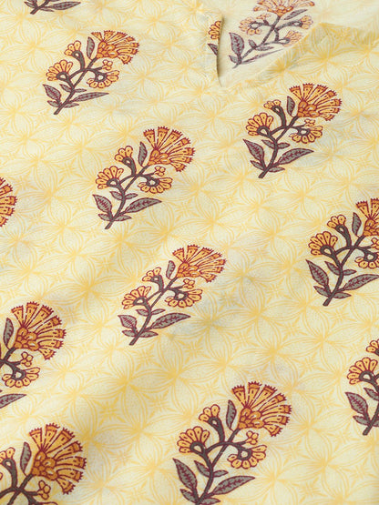 Women's Nayo Yellow & Brown Straight Ethnic Motifs Printed Kurta And Palazzos Set